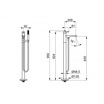 Umyvadlová baterie HansaGenesis s bočním držadlem směšovača, stojící, páková - chrom