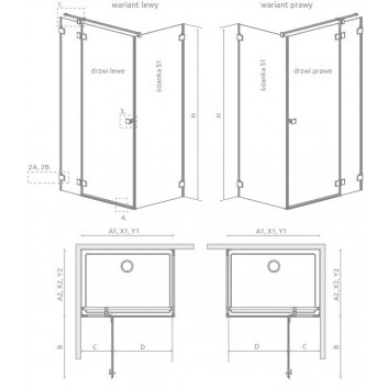 Část pravá koutu Radaway Essenza Pro Black PDD, 1000x2000mm, sklo čiré, zlatá profil