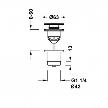 Odtok umyvadlový Tres, click-clack, 63mm, 24-K zlato matné