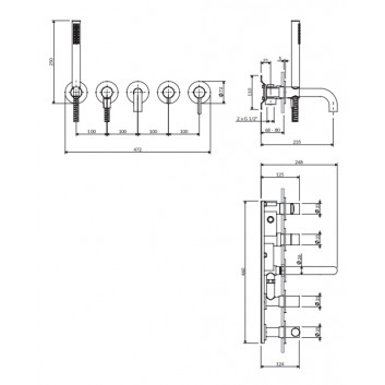 Vanová baterie 5otvorová podomítková, Omnires Y - Černá