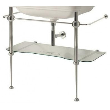 Konsola podłogowa, kovová z skleněný policou pod umyvadlo, KERASAN WALDORF - Bílý/Bronzo