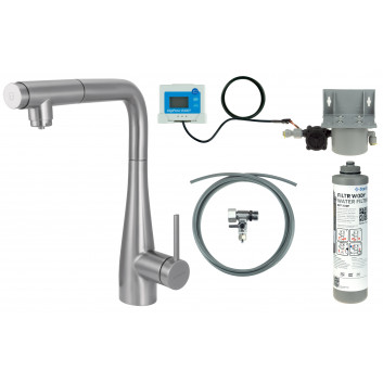 Dřezová baterie Deante Magnetic v soupravě do filtracji vody z elastyczną výtokovým ramenem - titanium 