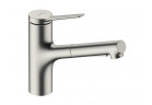 Dřezová baterie Hansgrohe Zesis M33, páková, s výsuvnou sprchou, 2jet - ušlechtilá ocel finish