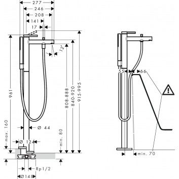 Páková vaňová baterie, volně stojící, Hansgrohe Tecturis E - Bílý Matný