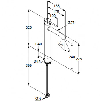 Umyvadlová baterie Kludi Bozz 240, stojící, výška 325mm, bez zátky, chrom
