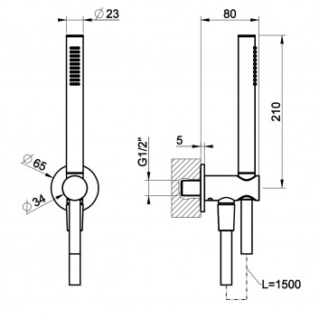 Sprchový set Gessi Anello, sluchátko 1-funkční s hadicí 150cm i przyłączem, chrom