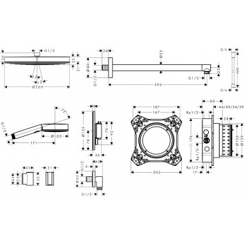 Sprchový systém Hansgrohe Pulsify S 260 1jet s baterií termostatickou Ecostat Comfort S i iBox universal 2, podomítkový, chrom