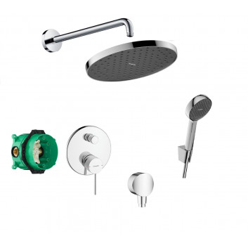 Sprchový set Hansgrohe WallStoris, na stěnu, baterie termostatická, 1 wyjście vody, s košíkem, wieszakiem i suwakiem, černá matnáný