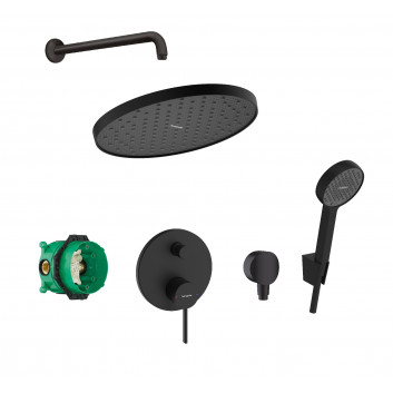 Sprchový set Hansgrohe WallStoris, na stěnu, baterie termostatická, 1 wyjście vody, s košíkem, wieszakiem i suwakiem, černá matnáný