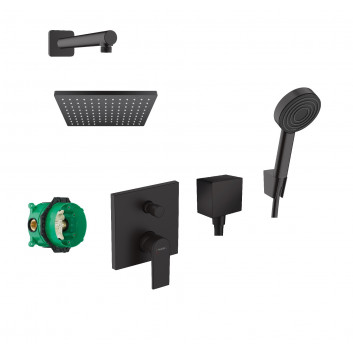 Sprchový set Hansgrohe WallStoris, na stěnu, baterie termostatická, 1 wyjście vody, s košíkem, wieszakiem i suwakiem, černá matnáný