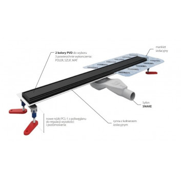 Souprava Wiper New Premium, lineární odtok 110 cm, Ponente, z rotačním syfonem snake 360, szlif