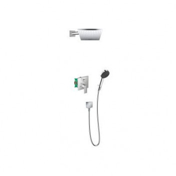 Sprchový set Hansgrohe WallStoris, na stěnu, baterie termostatická, 1 wyjście vody, s košíkem, wieszakiem i suwakiem, černá matnáný