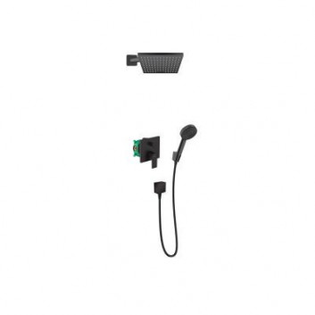 Sprchový set Hansgrohe WallStoris, na stěnu, baterie termostatická, 1 wyjście vody, s košíkem, wieszakiem i suwakiem, černá matnáný