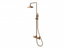 Sprchový set Kohlman Axel Brushed Copper s baterií termostatickou, na stěnu, kulatá horní sprcha 25 cm - szczotkowana měď