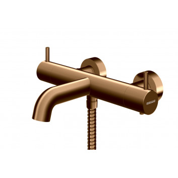 Sprchový set Kohlman Axel Brushed Copper s baterií termostatickou, na stěnu, kulatá horní sprcha 25 cm - szczotkowana měď