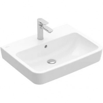 Umyvadlo na postavení na desku Villeroy & Boch O.novo, 55x46cm, z přepadem, otvor na baterii, Weiss Alpin CeramicPlus
