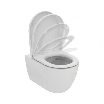 Mísa WC Ideal Standard i.life B Rimless, 54x35,5cm závěsná bez splachovacího okruhu bílá + sedátko Ideal Standard i.life B, pomalu sklápěcí 