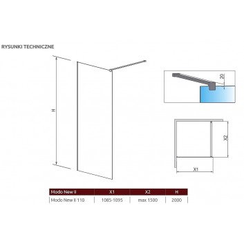 Stěna Walk-In Radaway Modo New II 110, 108.5-109.5x200cm, chrom, sklo čiré- sanitbuy.pl